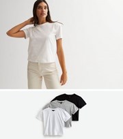 New Look 3 Pack Light Grey Black and White Boxy T-Shirts